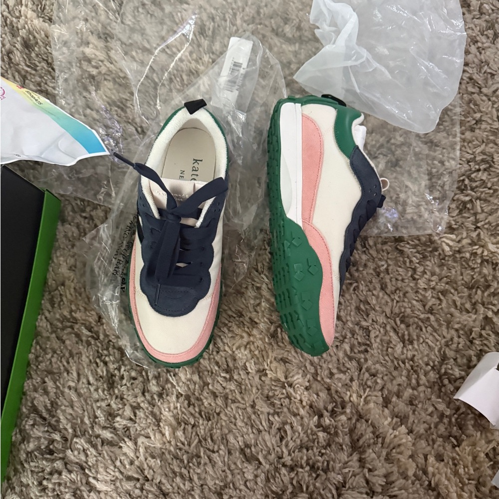 Kate Spade Women's Sneakers in White, Green, and Pink - Picture 2 of 6
